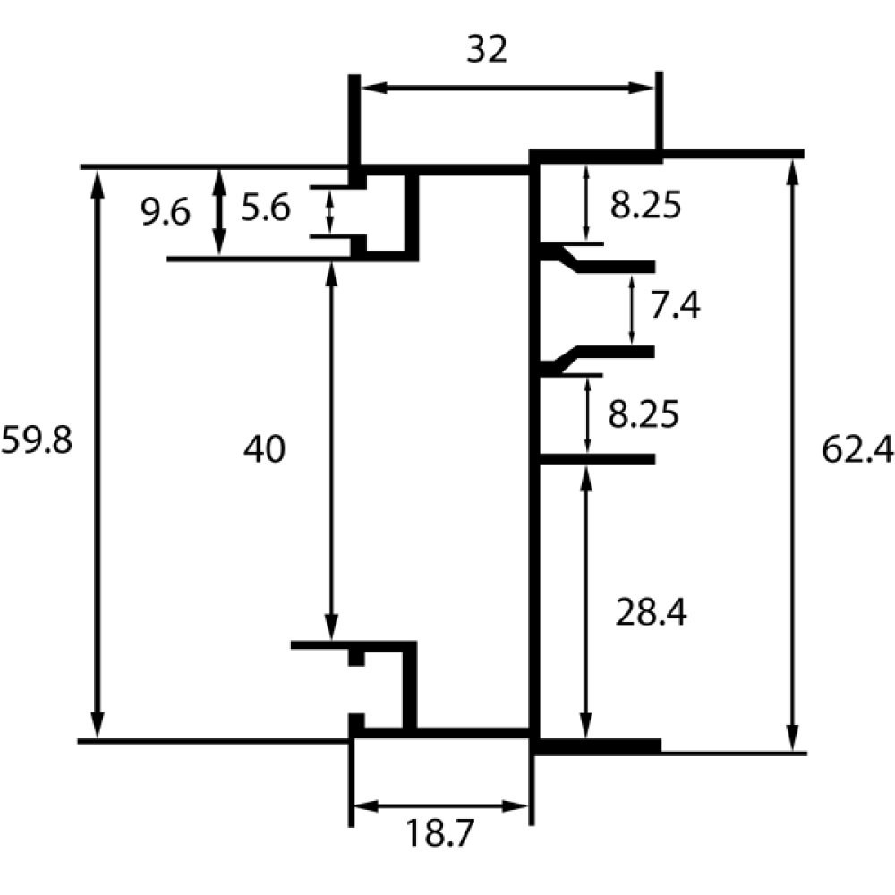 (6,4м)  L ОБЛ. Профиль рамы боковой С640-03, 6м (6шт.), Россия.  Цена за м