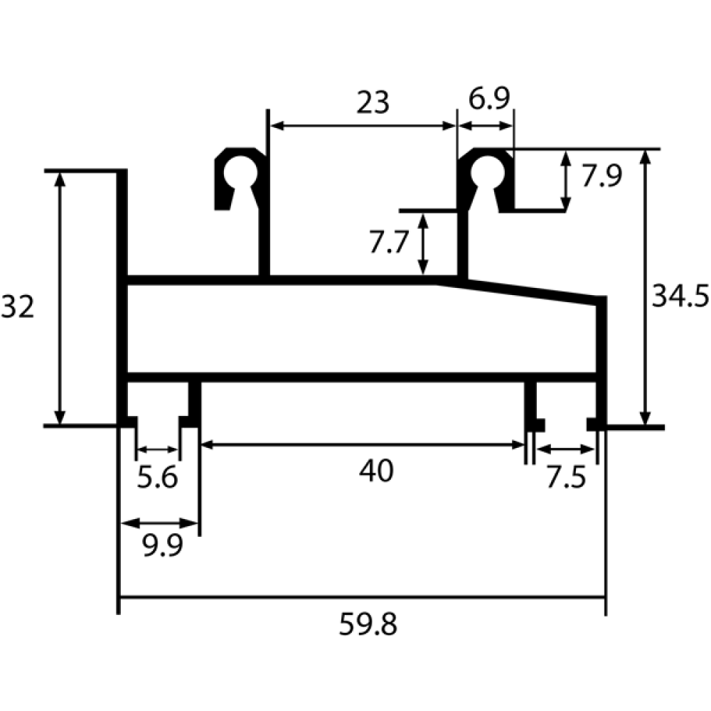 (6,4м)  L ОБЛ. Профиль рамы нижний С640-02, 6м (4 шт.), Россия.  Цена за м