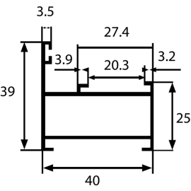 (6,4м) Профиль узкой рамы 39х40мм Р400-01, 6м (6 шт.), Россия.  Цена за м